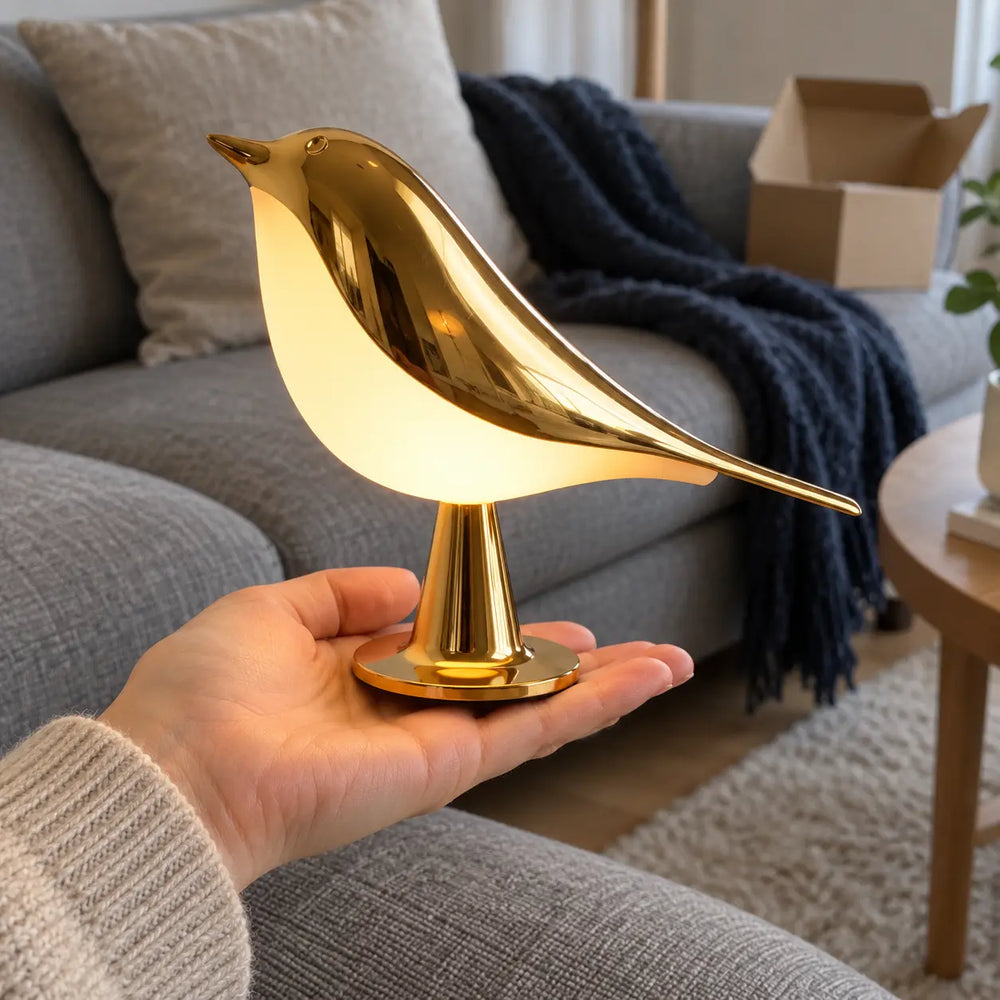 Svala in gold held in one hand – light and cordless