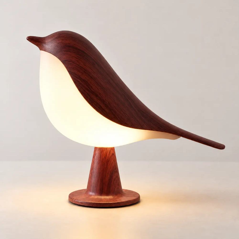 Svala bird lamp in dark wood
