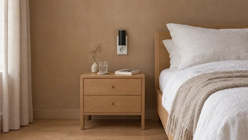Bedroom in daylight with the light switched off